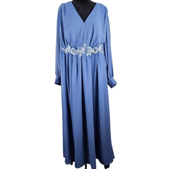 Pinup Womens Formal Plus Size 22W Blue Chiffon Mother Of The Bride Dress - Picture 5 of 16
